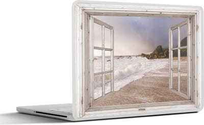 Laptop sticker - 12.3 inch - Doorkijk - Strand - Zee - 30x22cm - Laptopstickers - Laptop skin - Cover
