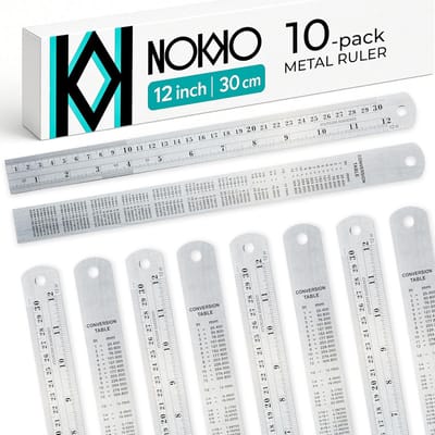 Set van 10 Metalen Linialen 30 cm - Nauwkeurige Meetlat met Keizerlijke en Metrische Schaalverdeling