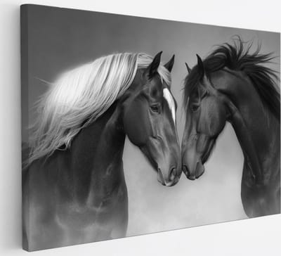 Saammp Canvas Schilderij - 2 Verliefde Paarden - Kunst - Dieren - Natuur - 30x20 - Foto op canvas - Wanddecoratie - muurdecoratie Woonkamer - Slaapkamer decoratie - Canvas Print