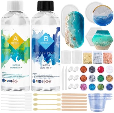 YOR®Epoxy Starterspakket - Zelf Sieraden Maken Set – Resin Starterskit Inclusief Giethars – Compleet Pakket voor: Sieraden, Ketting, Oorbellen, Armband, Ring, Sleutelhanger, - Meerkleurig - 7‎cm x 20cm x 23cm