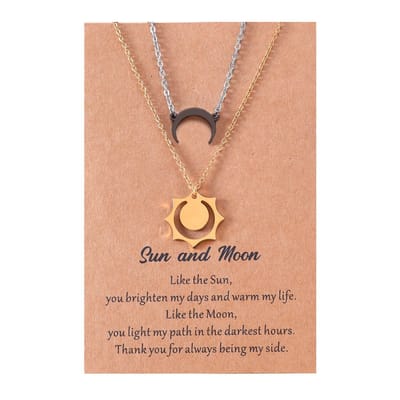 Vriendschapsketting voor 2 met Zon en Maan - Goudkleurig & Zwart - BFF Ketting op Cadeau kaartje - Pax Amare