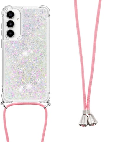Coverup Hoesje - Geschikt voor Samsung Galaxy A56 Hoesje - Coverup Liquid Glitter Back Cover met Koord - Wit