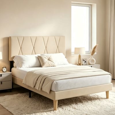 Bealife BF55 Bedframe - 140 x 200 cm - Verstelbaar Hoofdbord en Lattenbodem - Beige
