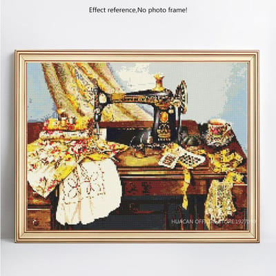 5D Diamant Schilderij Naaimachine Volledige Ronde Strass Foto Borduurwerk Verkoop Diamant 20X30 beige