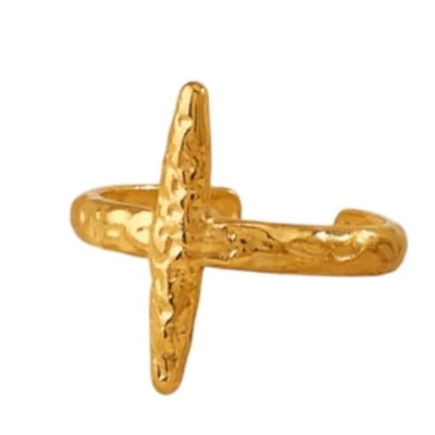 Aramat Jewels | Ringen | Stalen verstelbare ring - met motief en recht opstaande streep | Goudkleur | |14mm | Staal | Volwassenen | Verkleurd niet