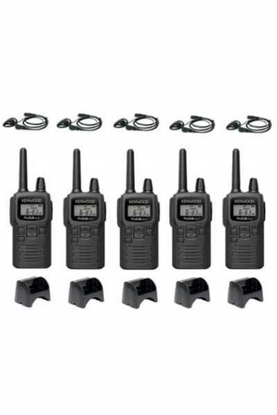 Set van 5 Kenwood PKT-300 ProTalk XLS IP52 PMR446 mini portofoons en D-shape oortje
