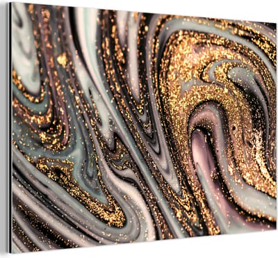 Wanddecoratie Metaal - Aluminium Schilderij Industrieel - Marmerlook - Goud - Glitter - Luxe - Marmer - Wit - 30x20 cm - Dibond - Foto op aluminium - Industriële muurdecoratie - Voor de woonkamer/slaapkamer