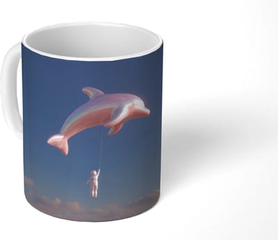 Mok - Koffiemok - Dolfijn - Roze - Astronaut - Mokken - 350 ML - Beker - Koffiemokken - Theemok