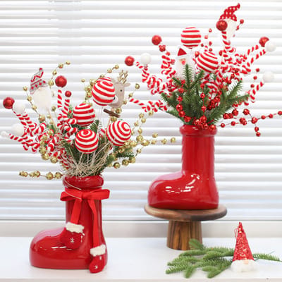 Keramische Laars Vaas - Santa Boot Collectie - Kerst Decoratie - Bloemenvaas - Sfeerverlichting - TafelDecoratie - Cadeau Voor Kerstliefhebbers - Feestelijke Versiering