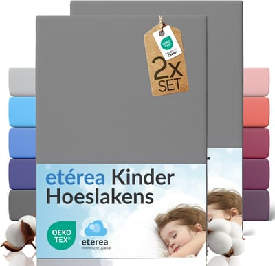 etérea Jersey hoeslaken 2-pack 60x120-70x140 cm (hoek 15 cm) 100% katoen - Grijs