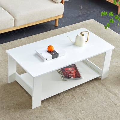 HAUSS SPOLE Bijzettafel - Minimalistisch Met Twee Niveaus Opbergruimte - Voor Woonkamer En Kleine Ruimtes - MDF - Wit - 110x55x42 Cm