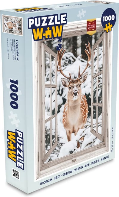 Puzzel Doorkijk - Hert - Sneeuw - Winter - Bos - Dieren - Natuur - Legpuzzel - Puzzel 1000 stukjes volwassenen