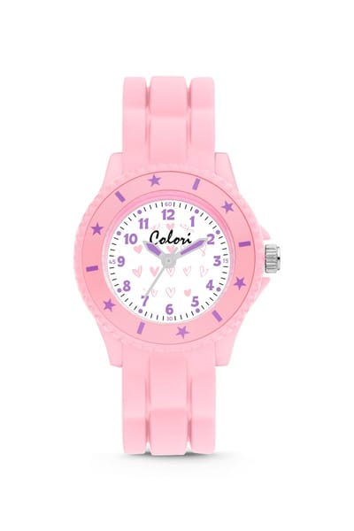 Colori Kidz 5-CLK121 Kinderhorloge - Siliconen Band - Ø 30 mm - 20 mm Wijzerplaat - Hartjes - Roze