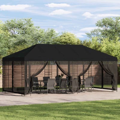 vidaXL - Paviljoen - met - zijwanden - 6 - x - 3 - m - Zwart - Polyester - en - Staal