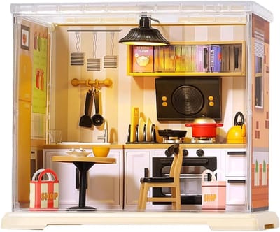 Miniatuur Huis Bouwpakket - Poppenhuis Maakset - Decoratie Bureau - Handgemaakt Model - 15x17x12 cm - Keuken