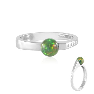Cavill - 925 Sterling Zilver Ring met Platina Coating - 0,8 ct Ethiopische Mezezo Opaal 6 mm - 0,05 ct Cambodjaanse Zirkon - Minimalistisch Elegant