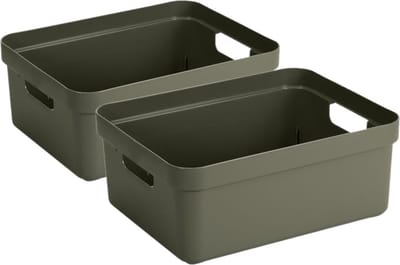 Sunware Opbergbox Sigma - 2x - kunststof - donkergroen - 24 liter - Opbergbakken/opbergers - 45 x 35 x 18 cm