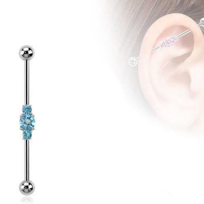 Industrial piercing 3cluster steentje - aqua - LMPiercings