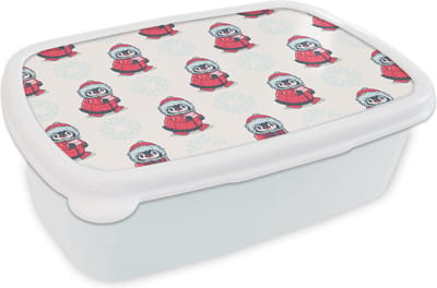 Broodtrommel Wit - Lunchbox - Brooddoos - Pinguïn - Sneeuw - Brief - Kerst - Patronen - 18x12x6 cm - Volwassenen
