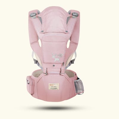 Aiebao Baby Draagzak Buik/Rug babydrager met zacht zitje (little deer) - Roze