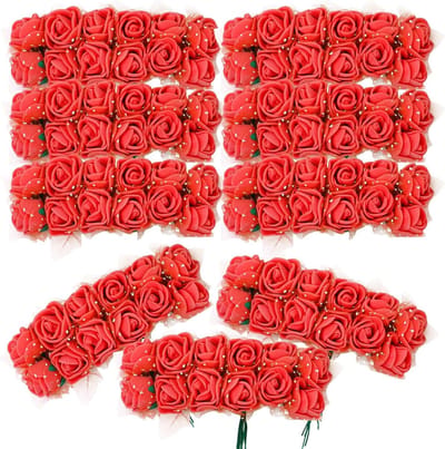 Kunstbloemen Rozen - Decoratieve Bloemen - Feestelijke Decoratie - Realistisch Foam Materiaal - 144 Stuks - Rood