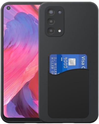 Geschikt voor Oppo A54 5G / A74 5G Telefoonhoesje met Siliconen Pasjeshouder - Flexible Back Cover Case Siliconen TPU with Silicone Cardslot - Zwart - Smartphonica geschikt voor Oppo A54 5G;Oppo A74 5G