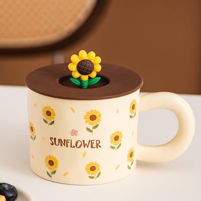 Leuke Creatieve Bloemen Mok Zonnebloem Keramische Kop Retro Dikke Kop Souvenir Thuis Waterbeker Cadeau 301-400ml
