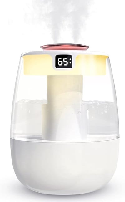 KZQ Luchtbevochtiger - Digitale USB-desktopluchtbevochtiger met display - Waterreservoir van 1300 ml - Dubbele sproeikoppen - Ingebouwde turbineventilator - Snelle luchtcirculatie - Ideaal voor thuis en op kantoor