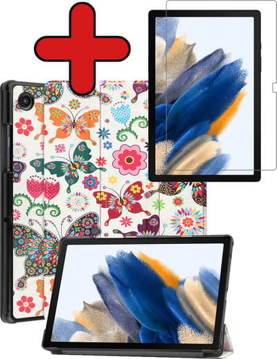 Hoesje - Geschikt voor Samsung Galaxy Tab A8 - Met Screenprotector - Hardcover Book Case - Trifold Bookcase Hoes - Hard Cover - Tablethoes - Vlinders