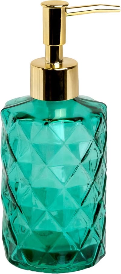 Intirilife zeepdispenser van glas in groen met ruitpatroon - 310ml inhoud - dispenser voor zeepdispenser handzeepdispenser voor keuken badkamer hervulbaar met pomp hervulbaar met pomp