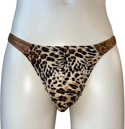 LekkerStout Heren Luipaard String - Kant - Bruin - Sexy Herenlingerie | XL | ( LS261 )