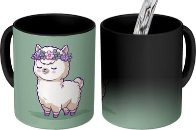 Magische Mok - Foto op Warmte Mokken - Koffiemok - Alpaca - Groen - Bloemendiadeem - Magic Mok - Beker - 350 ML - Theemok