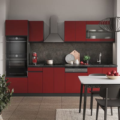 Vicco R-Line Complete keukeneenheid – 300 cm met hoge kast, WB Antraciet Rood/antraciet