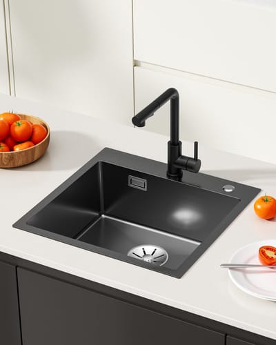 Sofetiy Max Spoelbak Antraciet (50x45CM) - Spoelbakken Keuken - Wasbak Keuken - Enkele spoelbakken Met sifon en Afvoerzeefje
