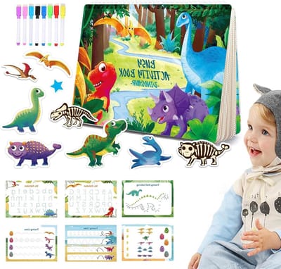 Dinosaurus Boek - Kinder Activiteitenboek - Educatief Spel - Interactieve Thema's - 29x21.5x2.5cm - Multicolor