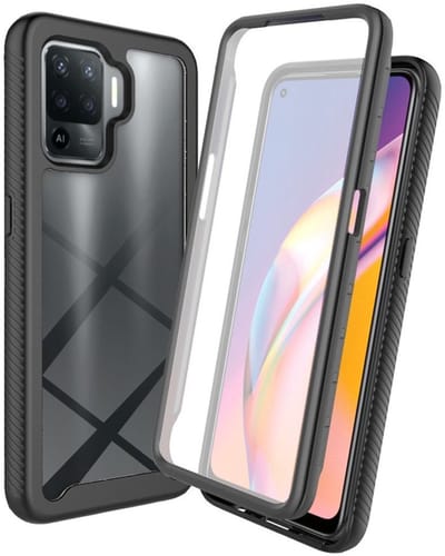 Oppo Reno5 Lite Hoesje | Met ingebouwde screenprotector | Full Protect valbescherming | Doorzichtig / Zwart