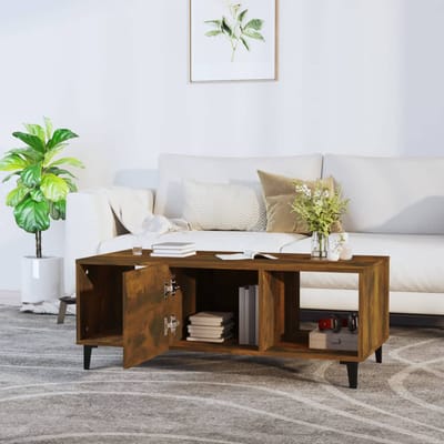 vidaXL - Salontafel - 102x50x40 - cm - bewerkt - hout - gerookt - eikenkleurig