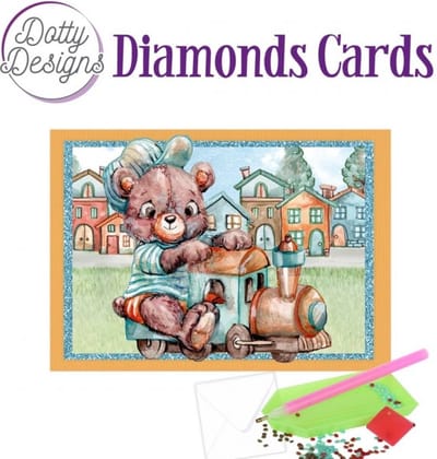 Diamond Painting Kaart Teddybear On Train