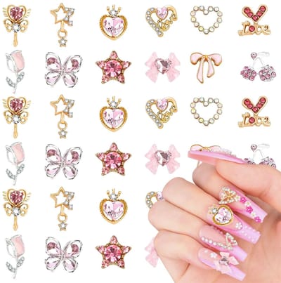 Dailygoods- Nagelcharms 48-delig - Y2K Decoraties - Hart/Ster/Kers/Tulp - 3D Legering - Strass/Edelstenen - Hoogwaardige Afwerking - Nageldecoraties