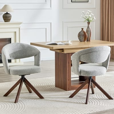 MODFU - Eetkamerstoelenset - Draaibaar En Ergonomisch - Retro - Stof En Massief Hout - Lichtgrijs En Walnootkleur