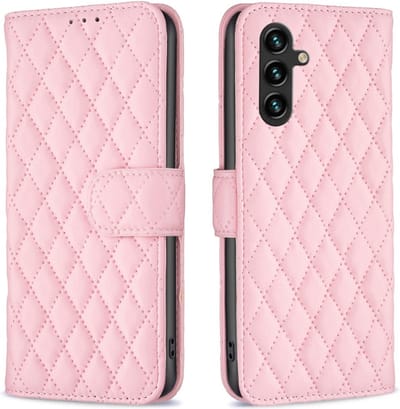 BINFEN Hoesje - Geschikt voor Samsung Galaxy A35 Hoesje - BINFEN Rhombus Book Case - Pink