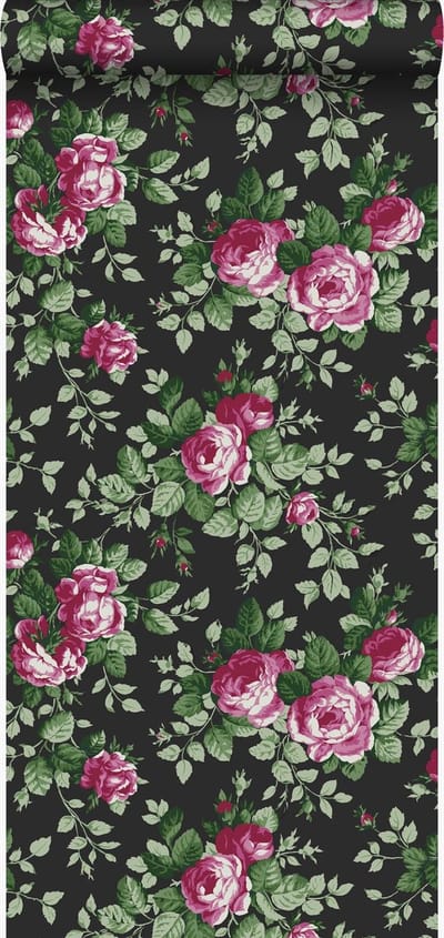 Origin Wallcoverings behang rozen zwart en roze - 53 cm x 10.05 m - 326140