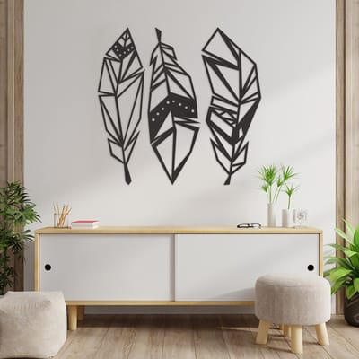 Geometrische Wanddecoratie Veren - Geometrische Muurdecoratie Veren - Geometrische Veren - Muurdecoratie Hout - Wanddecoratie Hout - Muurdecoratie Woonkamer - Wanddecoratie Woonkamer - Wanddecoratie Industrieel - Wanddecoratie Dieren - 90 x 89 cm