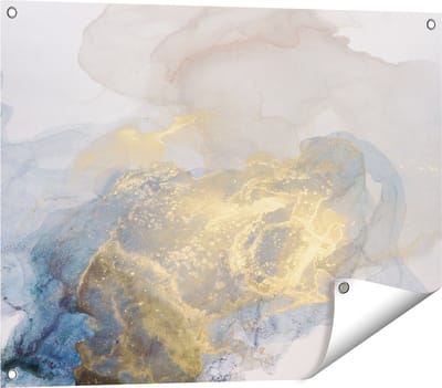Gards Tuinposter Abstracte Kunst van Grijze Gouden Marmer - 80x60 cm - Tuindoek - Tuindecoratie - Wanddecoratie buiten - Tuinschilderij