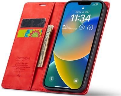 CaseMania Bookcase hoesje geschikt voor iPhone 13 - Effen Rood - Kunstleer