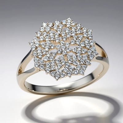 Cavill - Zilveren Ring - 925 Sterling Zilver Geplatineerd - 103 Tanzaniaanse Zirkonen Pavé - 0,891 ct - Elegante Bloemvormige Zirkonia Avondring