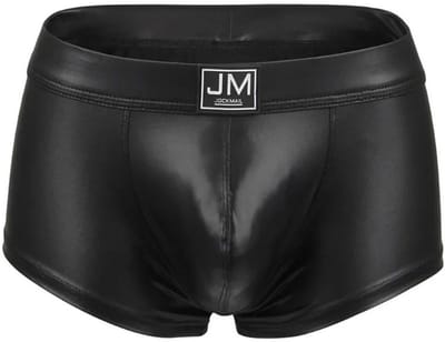 JOCKMAIL (JM) Lederlook Heren Boxershort – Sexy Zwarte Wetlook Trunks – Verleidelijke Faux Leather Heren Ondergoed - Maat S/M
