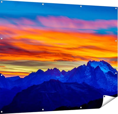 Gards Tuinposter Oranje Zonsondergang in de Bergen - 150x120 cm - Tuindoek - Tuindecoratie - Wanddecoratie buiten - Tuinschilderij