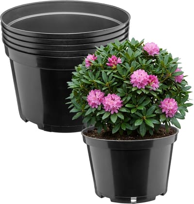 Garronda Set van 5 ronde kunststof bloempotten met drainagegaten voor tuin (Zwart, Ø24 x 15,5 cm (5L)) GD-KW-RL