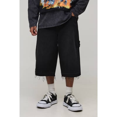 Let Down Hem Double Carpenter Loop Overdye Denim Jorts | Washed Black | Size 44